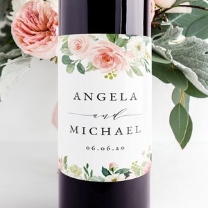 Wedding Wine Bottle Label Template, Floral Wine Bottle Label Sticker, Wedding Favor Wine Sticker, Printable, Instant Download, Templett, W29