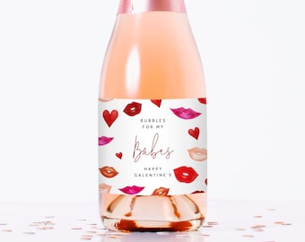 Galentine's Mini Champagne Bottle Label Template, Bubbles For My Babes Mini Champagne Sticker, Editable Label Template, Templett