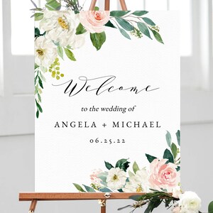 Blush Floral Wedding Welcome Sign Template, Welcome to the Wedding Printable, Blush Welcome Board, Instant Download, Templett, W29