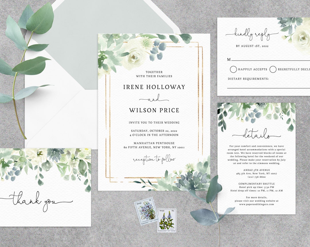 Succulent Wedding Invitation Template, Printable Wedding Invitation ...