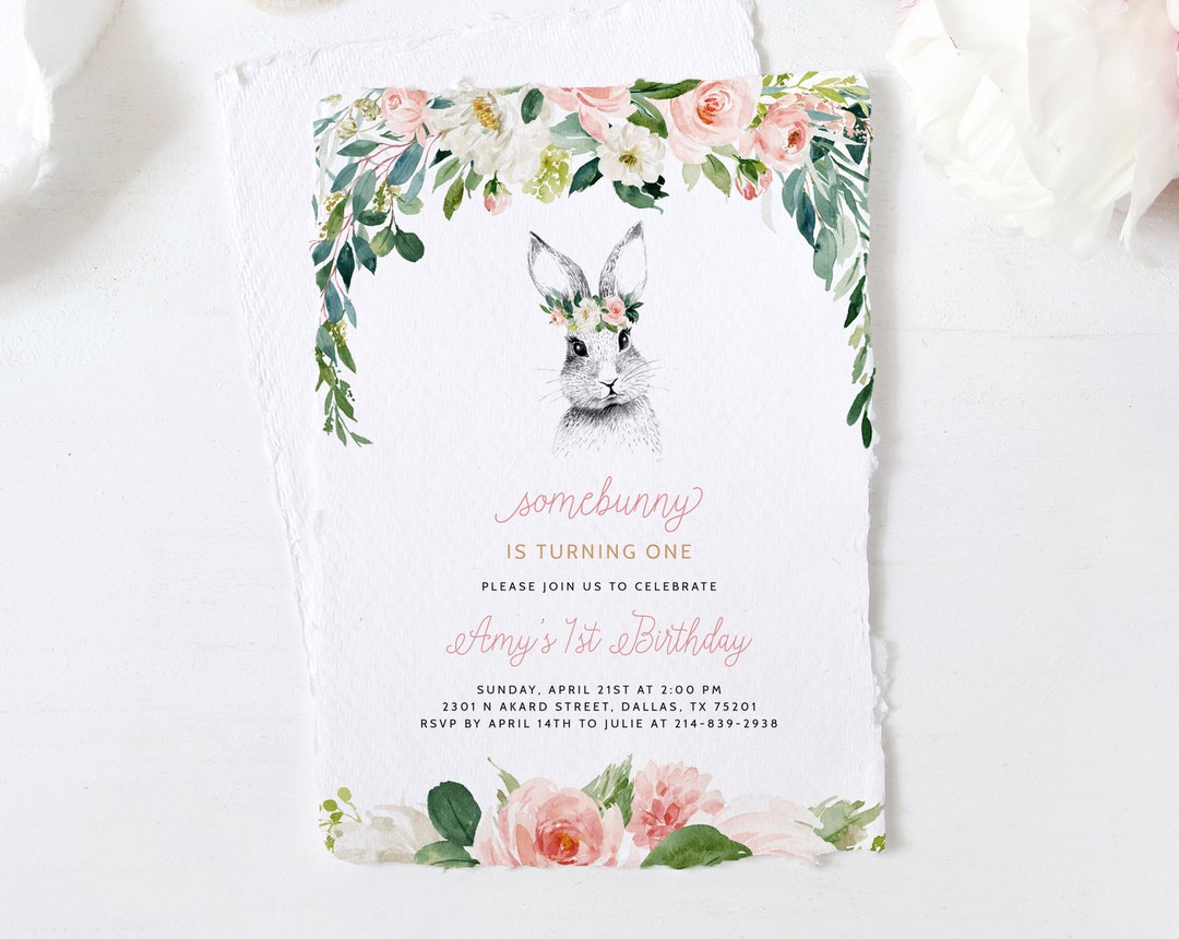 Bunny Birthday Invitation Template, Printable Bunny 1st Birthday