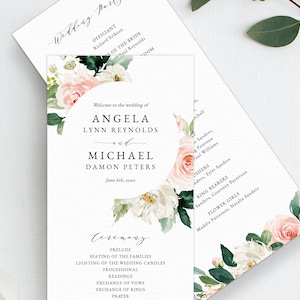 Floral Wedding Program Template, Printable Wedding Program, Blush Wedding Program, Editable Ceremony Programs, Instant, Templett, W29