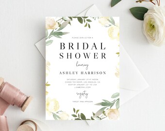 INSTANT DOWNLOAD Bridal Shower Invitation Template, Printable Bridal Shower, Floral Themed Invitation, Bridal Shower Invites, Templett, W19B