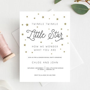 INSTANT DOWNLOAD Gender Reveal Party Invitation, Printable Gender Reveal, Twinkle Twinkle Little Star Gender Reveal Party, Templett, B07