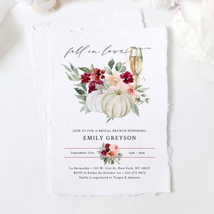 Burgundy Bridal Shower Invitation Template, Fall Bridal Shower Invite, Burgundy and Blush Fall Bridal Brunch Invitation, Templett, W45