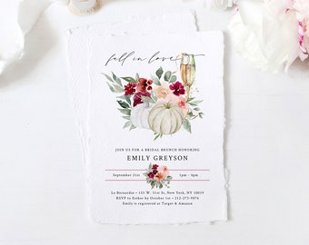 Burgundy Bridal Shower Invitation Template, Fall Bridal Shower Invite, Burgundy and Blush Fall Bridal Brunch Invitation, Templett, W45