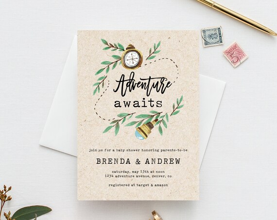 adventure awaits baby shower invitations