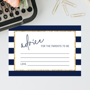Modèle de carte de conseils, Baby shower, Paroles de sagesse, Conseils pour une future maman, Conseils aux parents, Jeux pour baby shower, Navy Stripes, Templett, B03