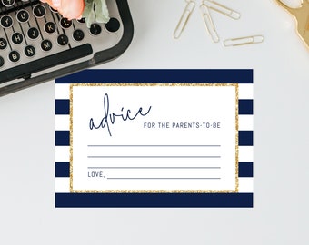 Modèle de carte de conseils, Baby shower, Paroles de sagesse, Conseils pour une future maman, Conseils aux parents, Jeux pour baby shower, Navy Stripes, Templett, B03