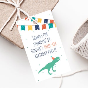 Dinosaur Birthday Party Favor Tag Template, Three-Rex Dinosaur Favor Label, Gift Tag, T-Rex Birthday Thank You Label, Templett, B12