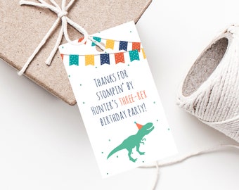 Dinosaur Birthday Party Favor Tag Template, Three-Rex Dinosaur Favor Label, Gift Tag, T-Rex Birthday Thank You Label, Templett, B12