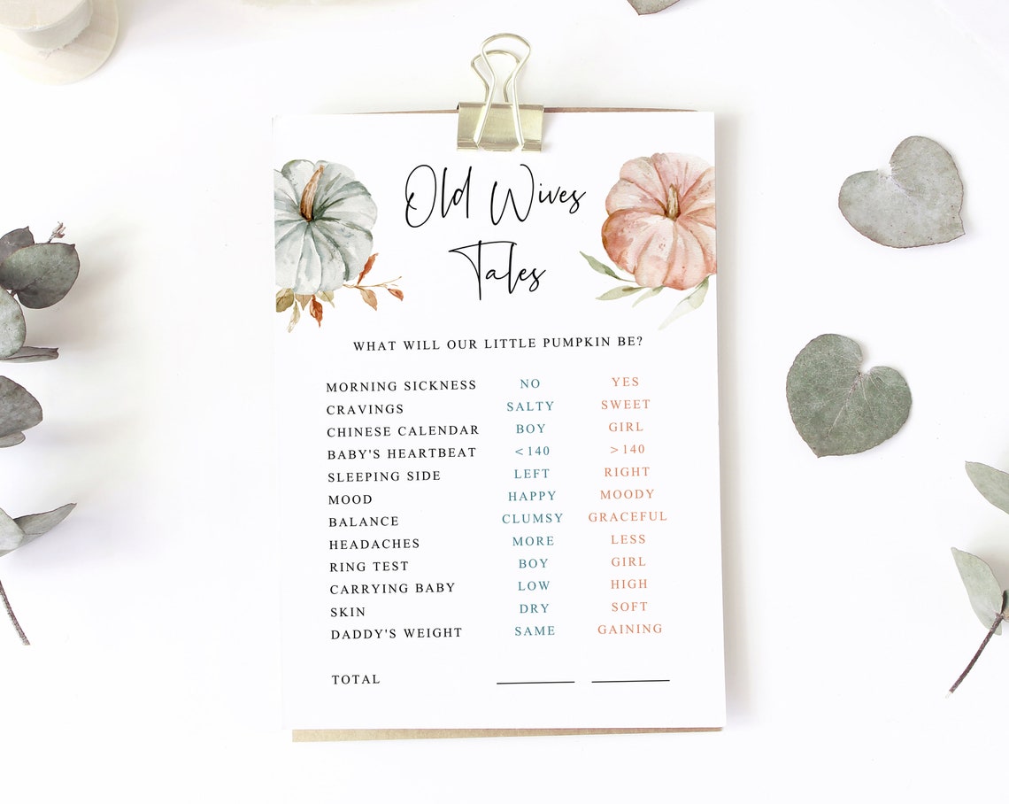 Pumpkin Old Wives Tales Template Printable Gender Reveal Old - Etsy