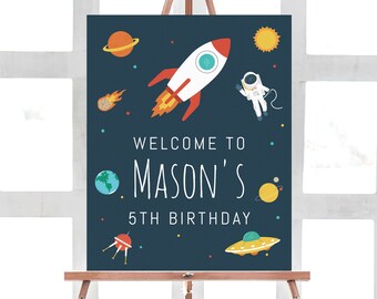 Space Birthday Welcome Sign Template, Astronaut Birthday Party Welcome Sign, Printable Space Rocket Themed Sign, Instant Download, Templett