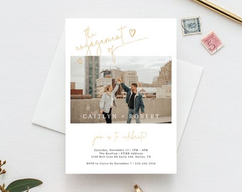 Engagement Party Invitation Template, Printable Engagement Invitation, We're Engaged Engagement Invite, Editable Template, Templett, W13