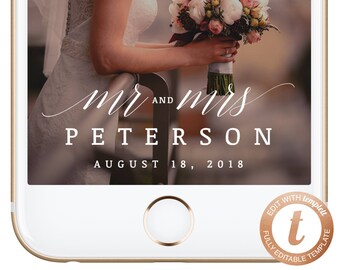 INSTANT DOWNLOAD Snapchat Geofilter Wedding Snapchat Filter Wedding Filters Mr and Mrs Calligraphy Geofilter Template Templett