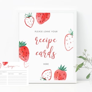 Modèle de cartes de recette de baies, panneau imprimable recettes sur le thème des fraises, carte de recette de douche nuptiale de baies, Templett, B49