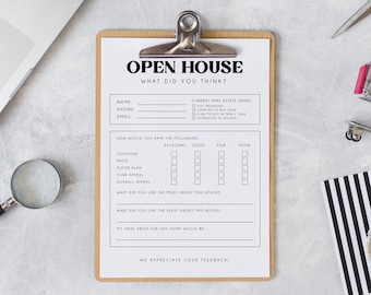 Open House Sign In Sheet, Open House Feedback Printable, Instant Download, Ready To Print