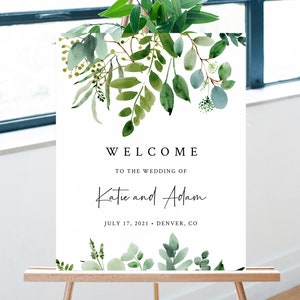 Greenery Wedding Welcome Sign Template, Eucalyptus Welcome to the Wedding Printable, Welcome Board, Instant Download, Templett, W48