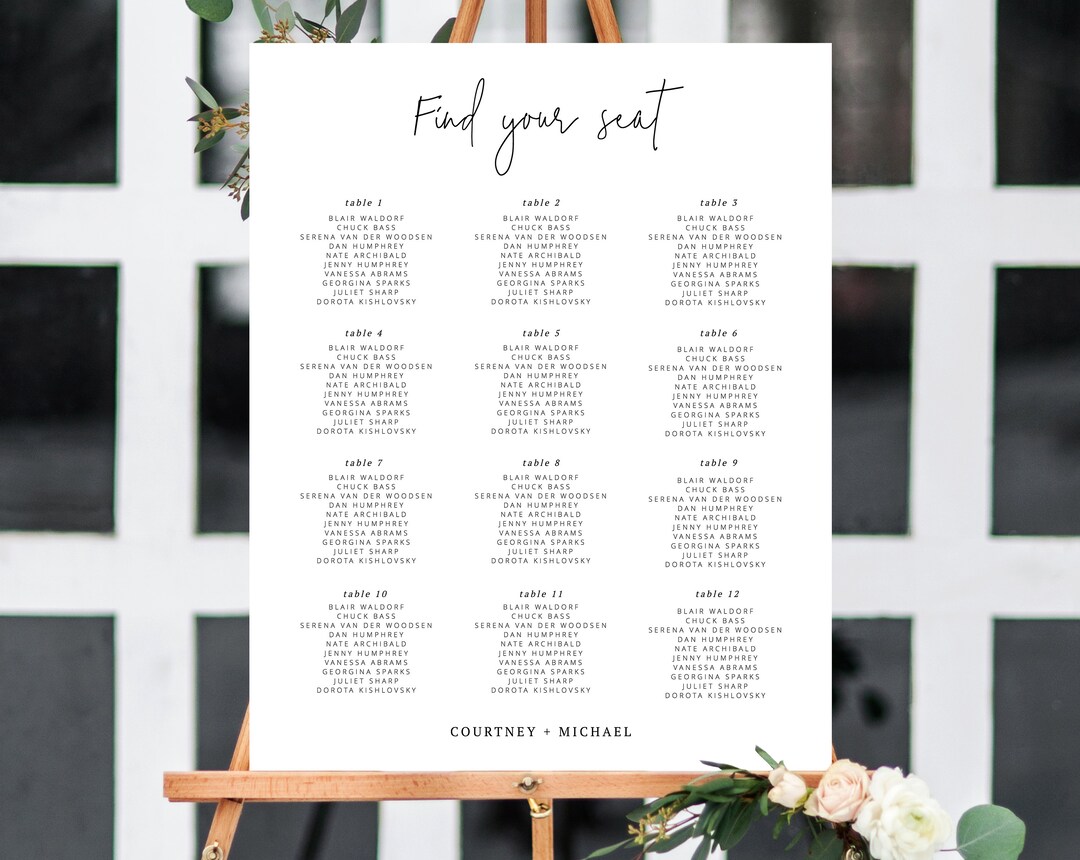 Wedding Seating Chart, Seating Chart Printable, Seating Chart Template ...