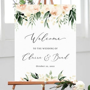 Peach Floral Wedding Welcome Sign Template, Welcome to the Wedding Printable, Blush & Ivory Welcome Board, Instant Download, Templett, W41