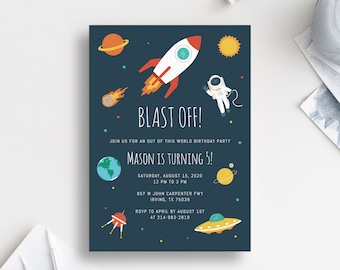 Space Birthday Invitation Template, Astronaut Birthday Party Invitation, Printable Space Rocket Themed Invite, Instant Download, Templett