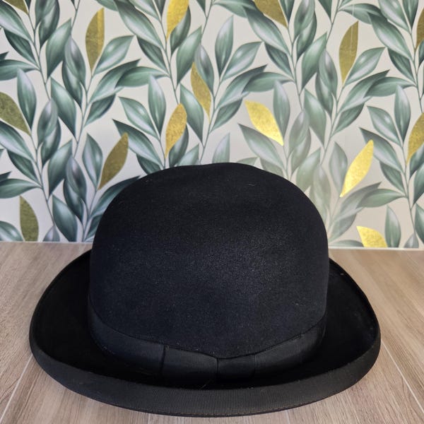 Vintage John B. Stetson Oxford Black Fur Felt Bowler Hat Size 7 1/8, Dapper Victorian Steampunk Derby Hat with Leather Sweatband FFT Tags