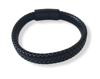 Stainless Steel Leather Black magnet clasp bracelet