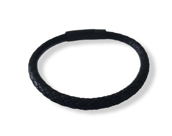 Stainless Steel Leather Black magnet clasp bracelet