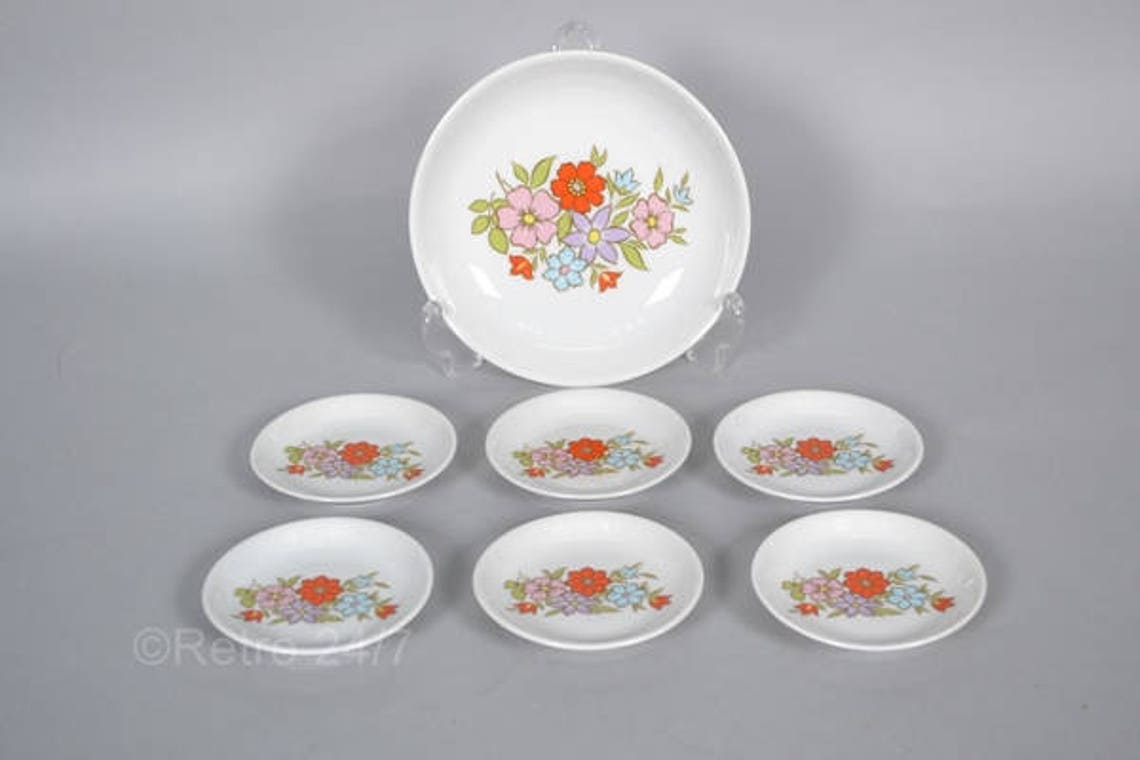 Bavaria Creidlitz Set Petit Fours Serving Plates Retro Flowers Plates