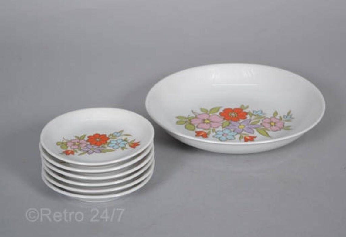 Bavaria Creidlitz Set Petit Fours Serving Plates Retro Flowers Plates