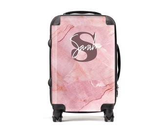 Personalisiertes rosa Marmor-Anfangsgepäck | Handgepäck | Marmor Gepäck | Benutzerdefinierte Koffer | Personalisierter Koffer | Handgepäck | Reisen