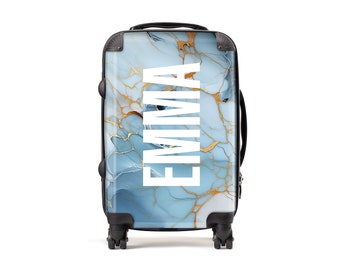 Personalized Blue and Gold Marble Name Luggage | Carry On Luggage | Marble Luggage | Custom Suitcase | Personalized Suitcase | Carry-On