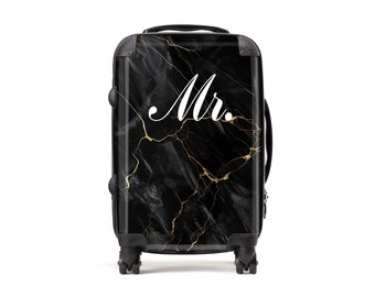 Mr. Black and Gold Marble Luggage | Carry On Luggage | Marble Luggage | Custom Suitcase | Personalized Suitcase | Carry-On | Wedding | Mr.