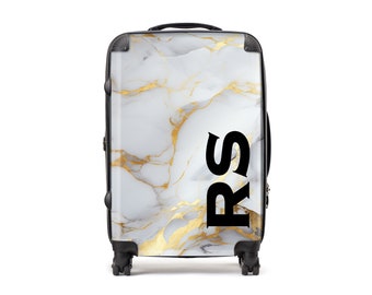 Personalized White and Gold Marble Initial Luggage | Carry On Luggage | Marble Luggage | Custom Suitcase | Personalized Suitcase | Carry-On