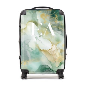 Personalized Green Pastel Marble Initial Luggage Carry on