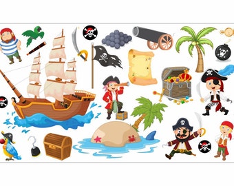 Pirat Wandtattoo Piratenschiff Wand Sticker Kinder Jungen Schlafzimmer