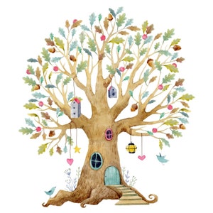 241 stickers muraux arbre coloré chêne maison elfe - en 2 tailles - stickers mignons pour chambre d&#39;enfant stickers pour chambre de bébé mural garçon fille
