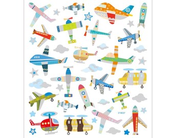 Airplane and helicopter stickers with glitter - sheet 15 x 16.5 cm - deco sticker sticker sheet gift stickers children