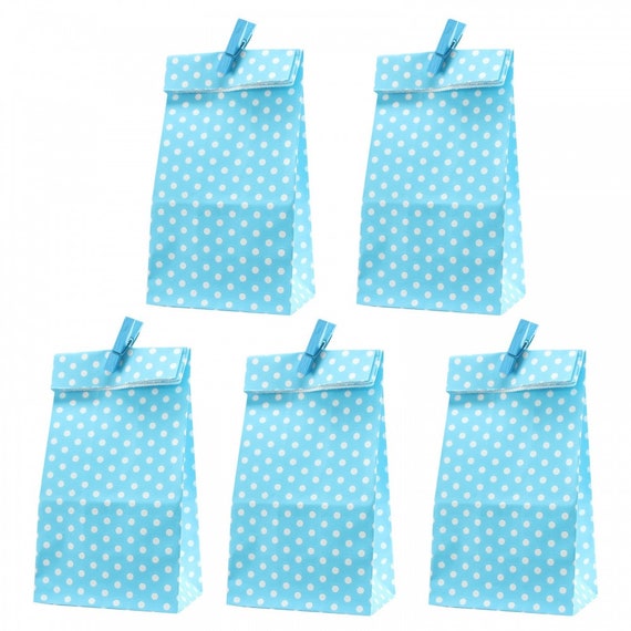 5 bolsas de papel con puntos azules, incluidos 5 clips decorativos Al. 18  cm 6x9 cm Bolsas de regalo fiesta de cumpleaños infantil regalo DIY -   España