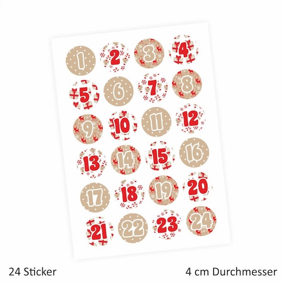 Christmas Calendar Number Stickers, 40 mm, 9x14 cm, Gold, White, 4 Sheet, 1  Pack