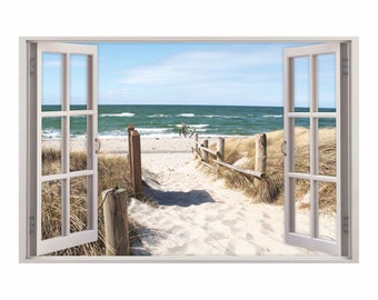 156 Wandtattoo Fenster - Weg zum Ostseestrand - in 5 Größen - Sand Meer Wandbild Wanddeko Maritim