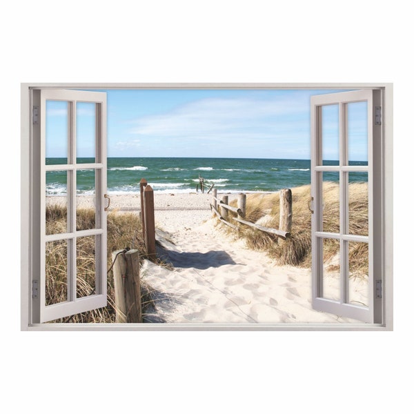 156 Wandtattoo Fenster - Weg zum Ostseestrand - in 5 Größen - Sand Meer Wandbild Wanddeko Maritim