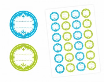24 Universaletiketten - blau & grün - rund 4 cm Ø - Haushaltsetiketten Sticker Aufkleber