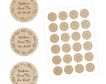 24 "Beautiful that you are there!" Stickers - Floral Kraft Paper Optics - Around 4 cm x - Sticker Wedding Guest Gift