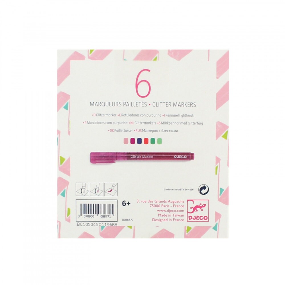 EC 6 Pack Glitter Markers Set Multicoloured