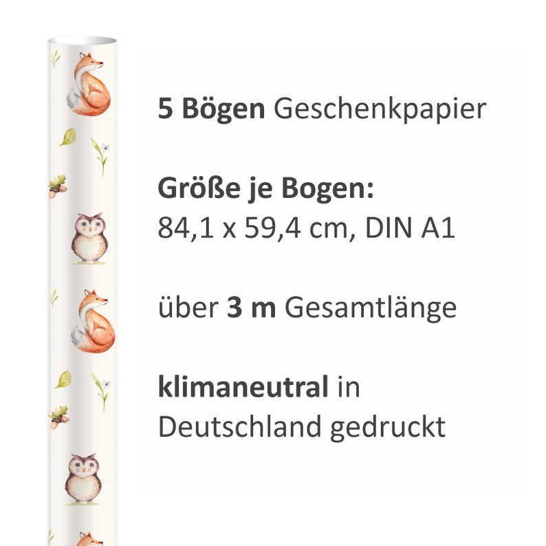 5 Bögen Geschenkpapier Waldtiere 1,60/qm 84,1 x 59,4 cm Bild 4