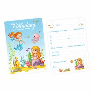10 cartes d'invitation sirènes eau avec GLITTER comprenant 10 enveloppes transparentes pour invitation anniversaire enfant filles