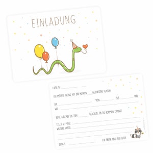 10 Happy Snake uitnodigingskaarten inclusief 10 enveloppen