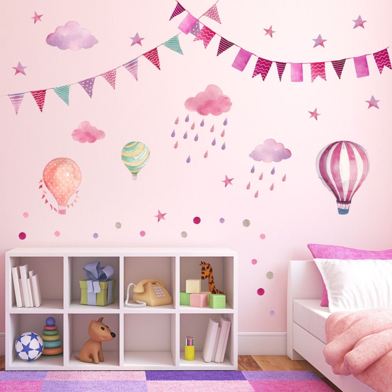 015 Wall decal garland pennant chain balloon cloud rain stars pink berry purple nikima in 6 different versions. sizes image 4