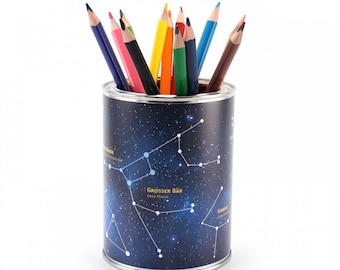 Pot à stylos Constellations avec 12 crayons de couleur triangulaires | Trousse à crayons pour enfants porte-stylo organisateur de bureau filles